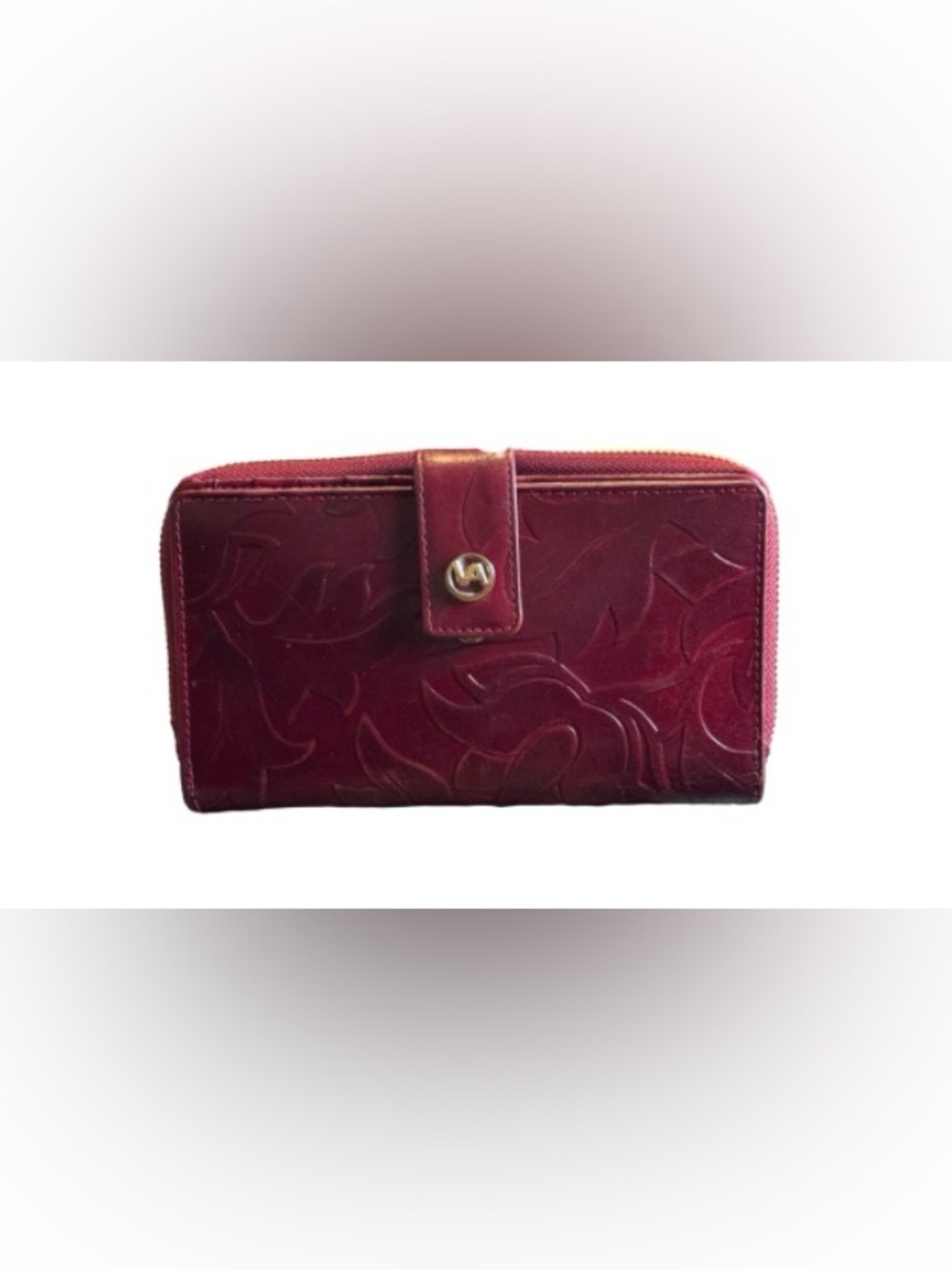 Valentina deep  Burgundy Embossed Leather Zip-Around Wallet